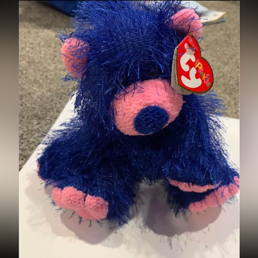 Ty Beanie Babies Punkies 2003 "ZAPP" Blue & Pink Shaggy Bear - 8”